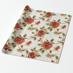 Red Gold Vintage Rose Wrapper Geschenkpapier