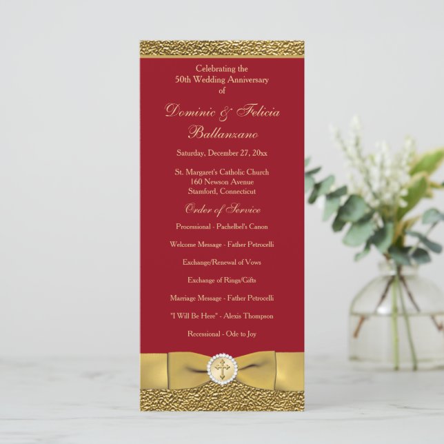 Red Gold Wedding Jubiläum Vow Renewal Programm (Stehend Vorderseite)