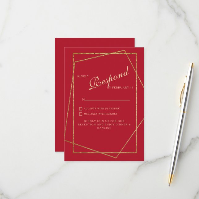 Red & Gold Wedding RSVP (Vorderseite/Rückseite Beispiel)