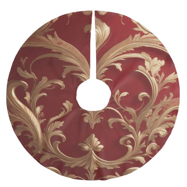 Red Gold Weihnachten Polyester Weihnachtsbaumdecke (Vorderseite)