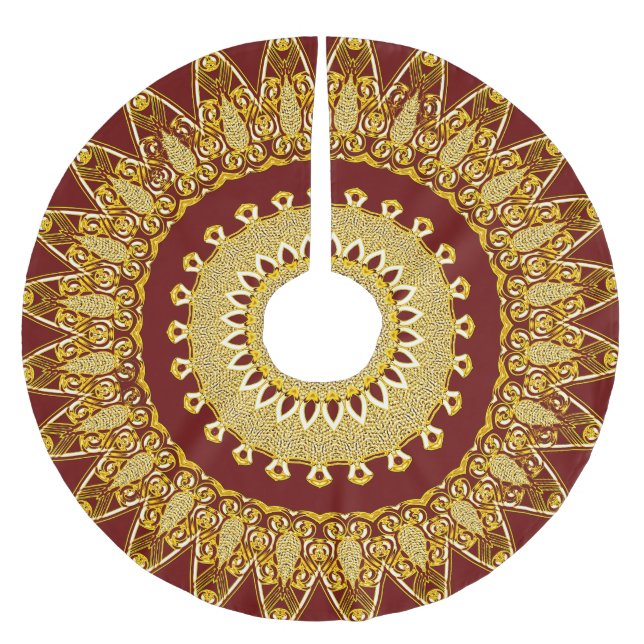 Red Gold Weihnachten Polyester Weihnachtsbaumdecke (Vorderseite)