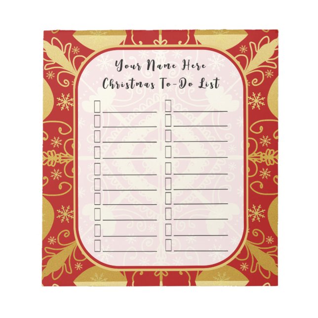 Red & Gold Weihnachts Checklist Holiday To Do List Notizblock (Vorderseite)