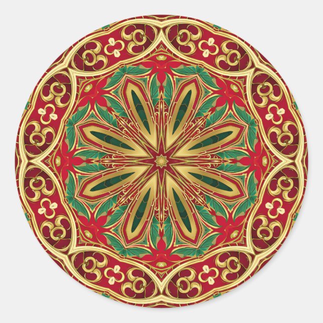 Red Gold Weihnachtsaufkleber Runder Aufkleber (Vorderseite)