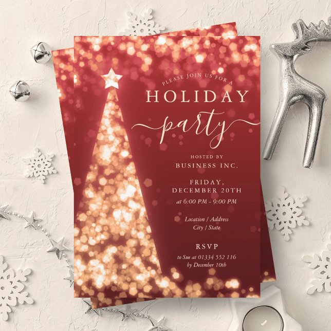 Red Gold Weihnachtsbaum Company Holiday Party Einladung (Red Gold Christmas Tree Company Holiday Party Invitation)