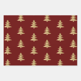 Red Gold Weihnachtsbaum Streifen Sparkle Geschenkpapier Set