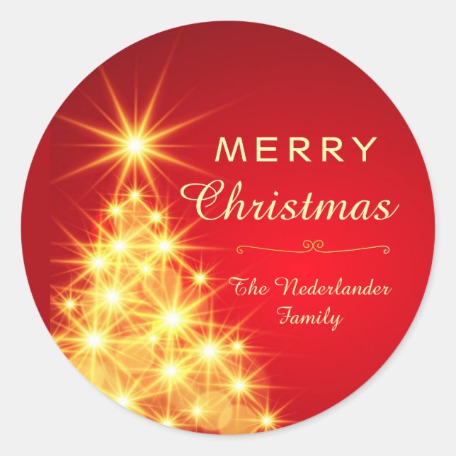 Red Gold Weihnachtsbaum Urlaub Runder Aufkleber (Vorderseite)