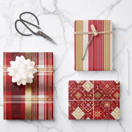 Red Gold Weihnachtsmuster Tartan Muster#7 ID1009 Geschenkpapier Set