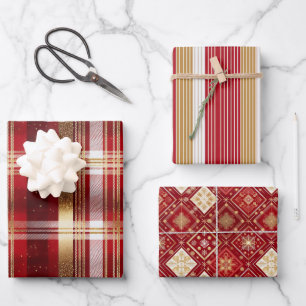 Red Gold Weihnachtsmuster Tartan Muster#7 ID1009 Geschenkpapier Set
