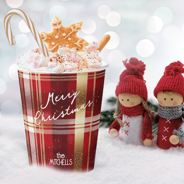 Red Gold Weihnachtsmuster Tartan Muster#7 ID1009 Pappbecher (Von Creator hochgeladen)