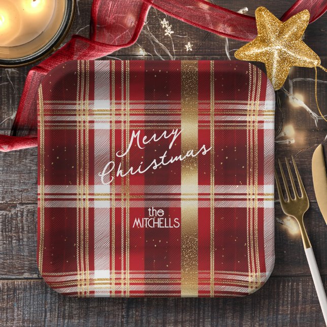 Red Gold Weihnachtsmuster Tartan Muster#7 ID1009 Pappteller (Von Creator hochgeladen)