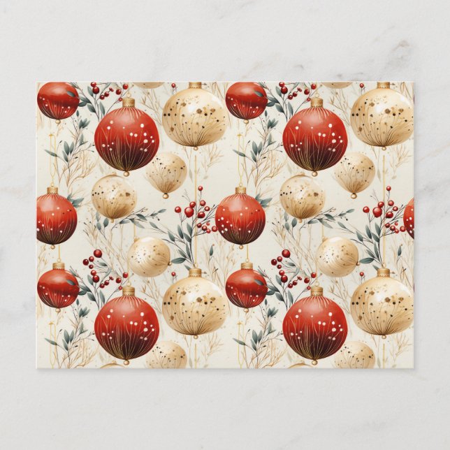 Red Gold Weihnachtsschmuck Holly Berry Postkarte (Vorderseite)