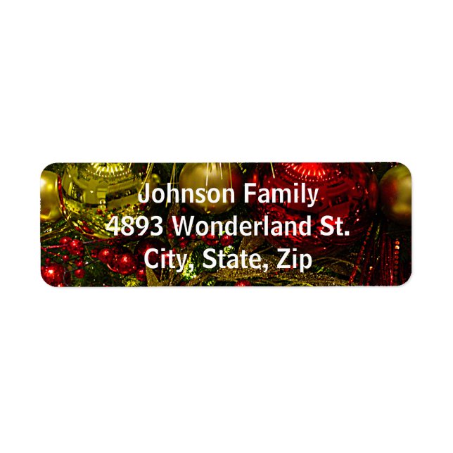 Red & Gold Weihnachtsschmuck Tree Address Labels (Vorne)