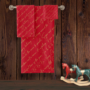 Red Gold Weihnachtstypografie Pattern#36 ID1009 Badhandtuch Set