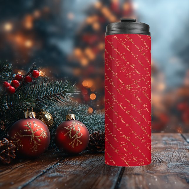 Red Gold Weihnachtstypografie Pattern#36 ID1009 Thermosbecher (Von Creator hochgeladen)