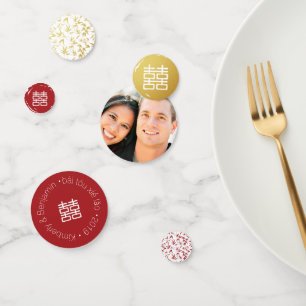 Red Gold & White Bamboo Double Happy Chinese Konfetti