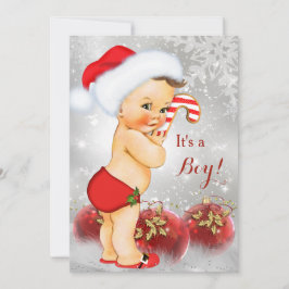 Red Gold White Christmas Baby Shower Boy Brünett Einladung