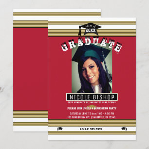 Red Gold White Elegante Foto Graduation Party Einladung