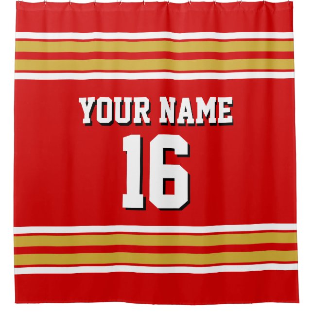 Red Gold White Stripes Sports Jersey Duschvorhang (Vorderseite)