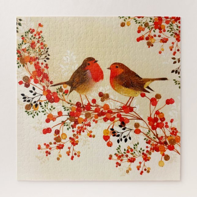 Red Gold Winter Birds Holly Berry Branches (Vertikal)