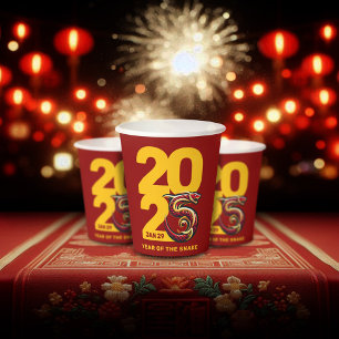 Red Gold Year of the Snake 2025 Pappbecher