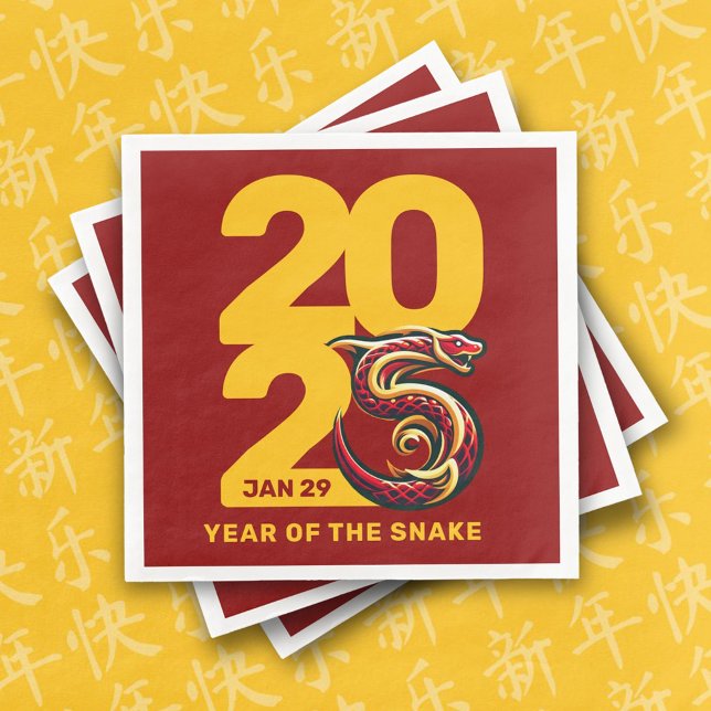 Red Gold Year of the Snake 2025 Serviette (CNY 2025 Paper Napkins Cover Photo)