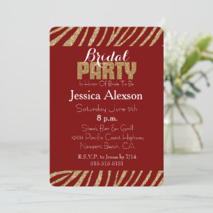 Red Gold Zebra Print Imitats Glitzer Brautparty Einladung