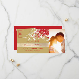 Red Gold Zen Bamboo Blätter Foto Chinesische Hochz Save The Date