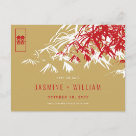 Red Gold Zen Bamboo Chinesische Hochzeit retten da Ankündigungspostkarte