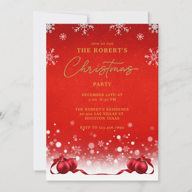 Red Golden Christmas Party Einladung (Vorderseite)