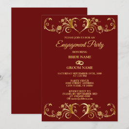 Red Golden Geometric Elegant Engagement Party Einladung