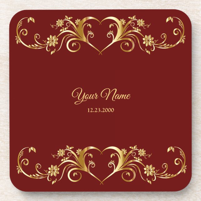 Red Golden Geometric Elegant Wedding Party Getränkeuntersetzer (Vorderseite)