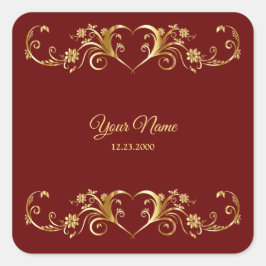 Red Golden Geometric Elegant Wedding Party Quadratischer Aufkleber