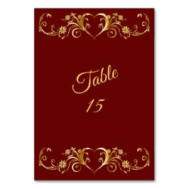 Red Golden Geometric Elegant Wedding Party Tischnummer