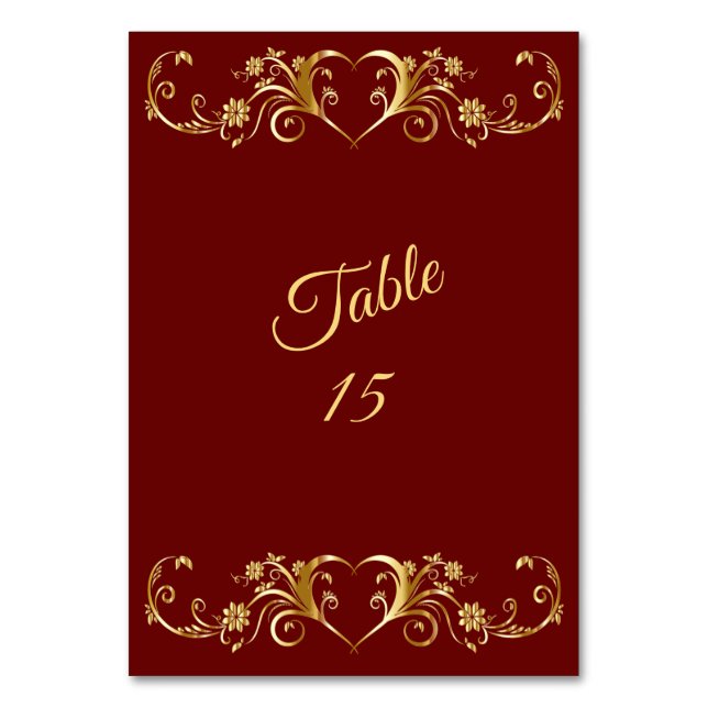 Red Golden Geometric Elegant Wedding Party Tischnummer (Vorderseite)