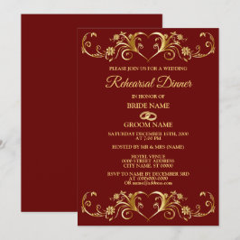 Red Golden Geometric Wedding Rehearsal Dinner Einladung