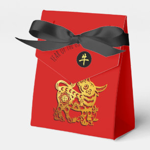 Red Golden Ox Papercut Chinesisches Neujahr 2021 T Geschenkschachtel