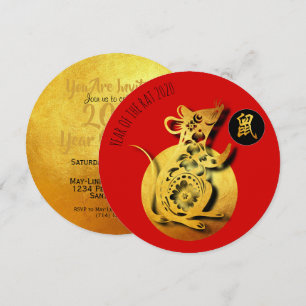 Red Golden Rat Papercut Chinesisches Neujahr 2020 Einladung