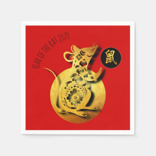 Red Golden Rat Papercut Chinesisches Neujahr 2020  Serviette