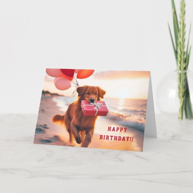 Red Golden Retriever Birthday Wishes Card Dankeskarte (Vorderseite)