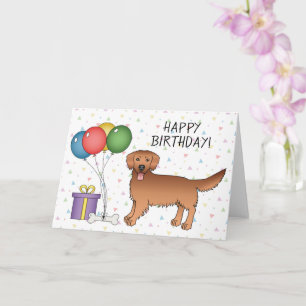 Red Golden Retriever Cartoon Hund Happy Birthday Karte
