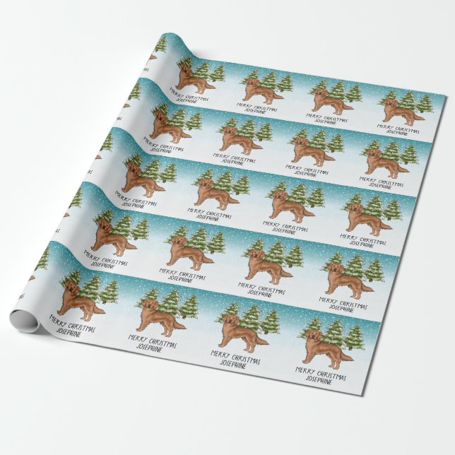 Red Golden Retriever Dog Custom Text Geschenkpapier (Ungerollt)