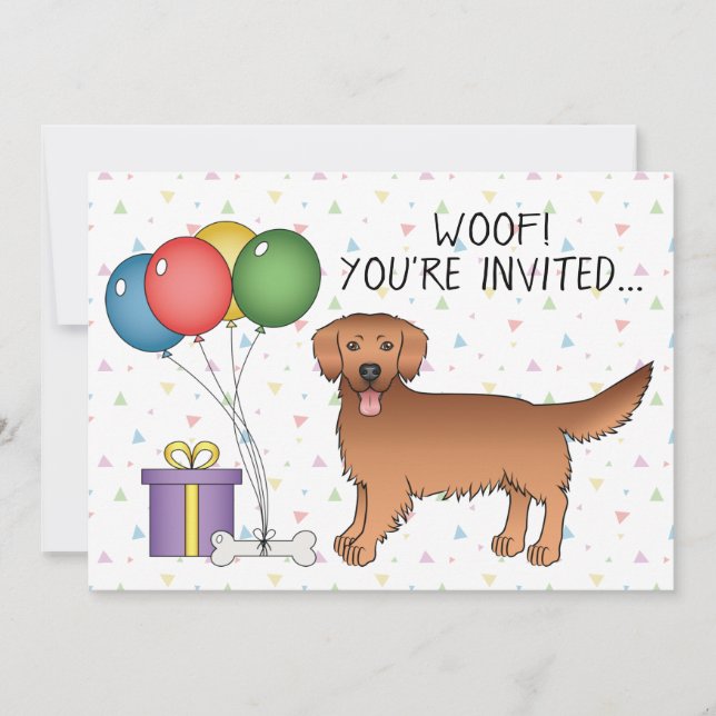 Red Golden Retriever Niedlich Cartoon Dog - Geburt Einladung (Vorderseite)