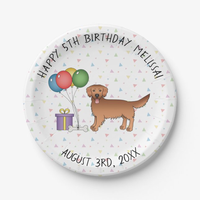 Red Golden Retriever Niedlich Cartoon Dog - Geburt Pappteller (Vorderseite)