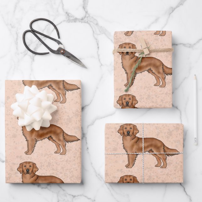 Red Golden Retriever Niedlich Cartoon Dog Muster Geschenkpapier Set (Vorderseite)