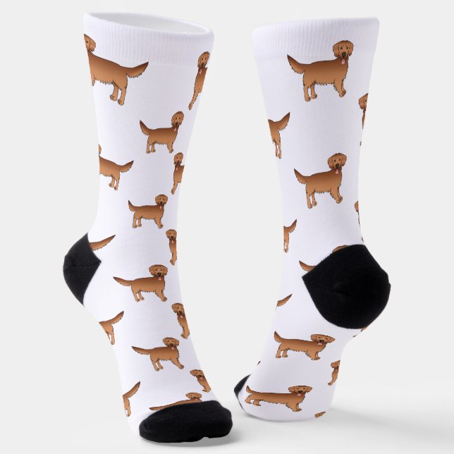 Red Golden Retriever Niedlich Cartoon Dog Muster Socken (Gewinkelt)