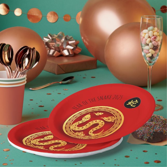 Red Golden Snake Papercut Chinesisches Neujahr 202 Pappteller (Multi)