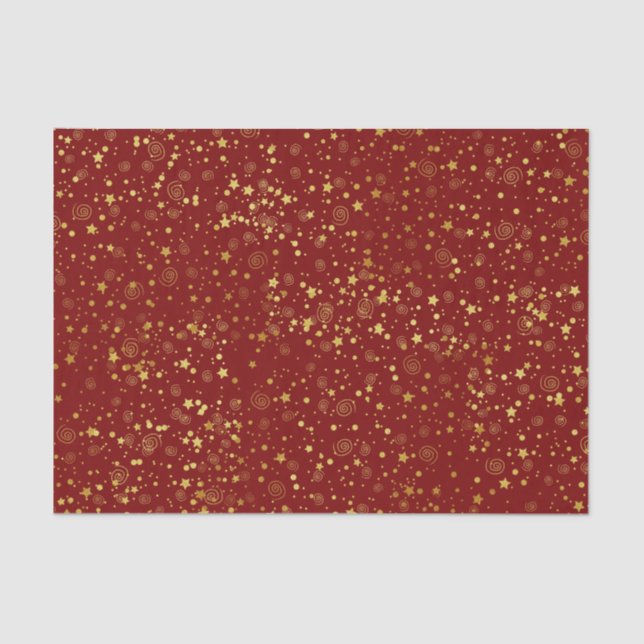 Red & Golden Star Patterns Seidenpapier (Vorderseite)