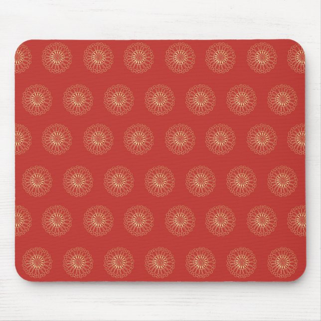 Red | Golden Zinnia Flower Medallions Mousepad (Vorne)