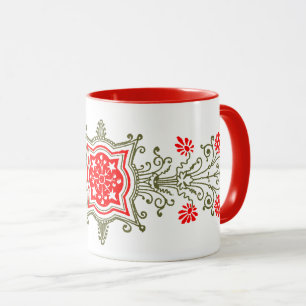 Red Golds Floral Art Café Mug