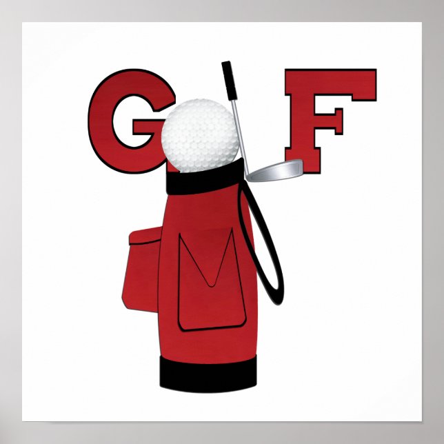 Red Golf Bag Golf T - Shirt und Geschenke Poster (Vorne)